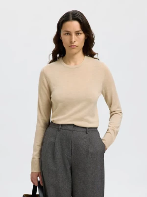 Selected Femme Naisten Neulepaita, Slfthea LS Knit Merino O-Neck Noos Oatmeal