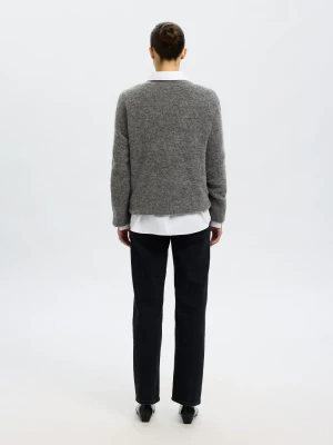 Selected Femme naisten neulepusero, SLFSIA RAS LS KNIT LONG V-NECK Medium Grey Melange