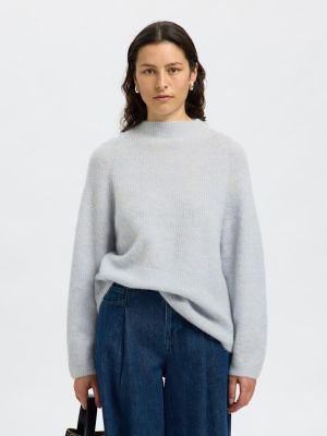 Selected Femme naisten neulepusero, SLFSIA RAS LS KNIT T-NECK Vaaleansininen