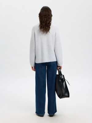 Selected Femme naisten neulepusero, SLFSIA RAS LS KNIT T-NECK Vaaleansininen