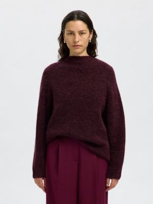 Selected Femme naisten neulepusero, SLFSIA RAS LS KNIT T-NECK Viininpunainen