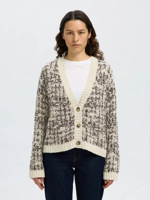 Selected Femme naisten neuletakki, SLFLINDSAY LS KNIT V-NECK CARDIGAN Birch Delicioso