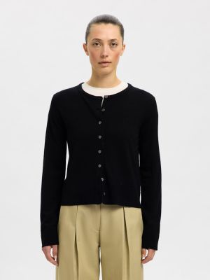 Selected Femme Naisten Neuletakki, SLFThea LS Knit Merino Cardigan Noos Musta