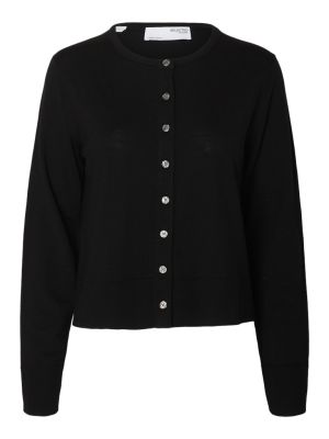 Selected Femme Naisten Neuletakki, SLFThea LS Knit Merino Cardigan Noos Musta