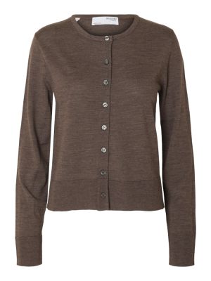 Selected Femme Naisten Neuletakki, SLFThea LS Knit Merino Cardigan Noos Tummanruskea