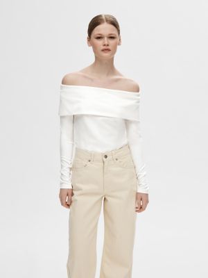 Selected Femme naisten paita,SLFEFFIE LS OFF-SHOULDER TOP Luonnonvalkoinen