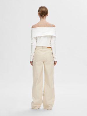 Selected Femme naisten paita,SLFEFFIE LS OFF-SHOULDER TOP Luonnonvalkoinen