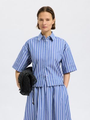 Selected Femme naisten paita, SLFFIA 2/4 CROPPED STRIPED SHIRT Raidallinen Sininen