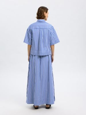 Selected Femme naisten paita, SLFFIA 2/4 CROPPED STRIPED SHIRT Raidallinen Sininen