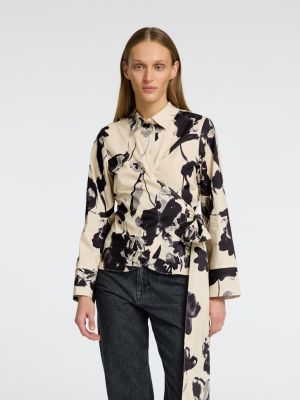 Selected Femme naisten pusero, SLFAVIANA LS AOP WRAP TOP Valkopohjainen Kuosi