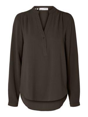 Selected Femme Naisten Pusero, SLFMIVIA LS TOP B Tummanruskea