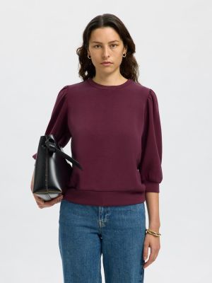 Selected Femme Naisten Pusero, SLFTENNY 3/4 SWEAT TOP NOOS Luumunpunainen