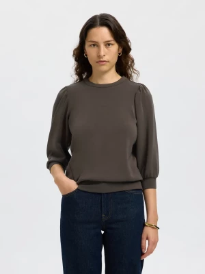 Selected Femme Naisten Pusero, SLFTENNY 3/4 SWEAT TOP NOOS Tummanruskea