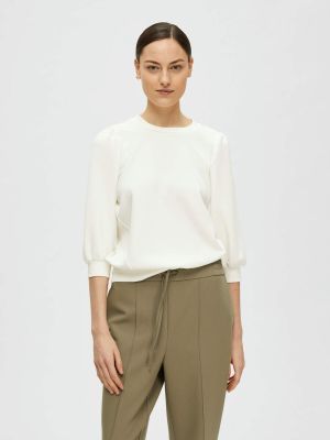 Selected Femme Naisten Pusero, SLFTENNY 3/4 SWEAT TOP NOOS Valkoinen