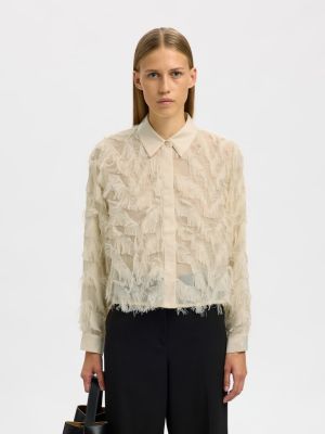 Selected Femme naisten röyhelöpaita, SLFMYLINE LS FLUFFY CROPPED SHIRT B Angora