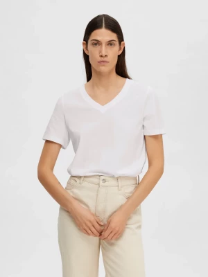 Selected Femme Naisten T-paita SLFESSENTIAL SS V-NECK TEE NOOS Bright White