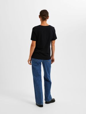 Selected Femme Naisten T-paita SLFESSENTIAL SS V-NECK TEE NOOS Musta