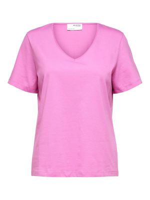 Selected Femme Naisten T-paita SLFESSENTIAL SS V-NECK TEE NOOS Pinkki