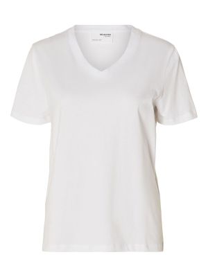 Selected Femme Naisten T-paita SLFESSENTIAL SS V-NECK TEE NOOS Valkoinen