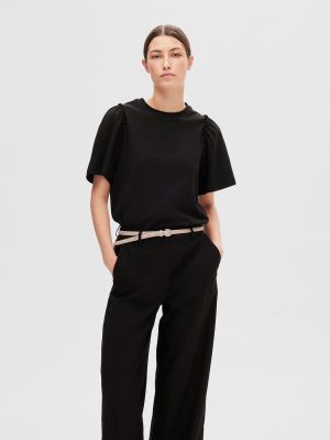 Selected Femme Naisten T-Paita, SLFPENELOPE 2/4 RUFFLE TEE Musta