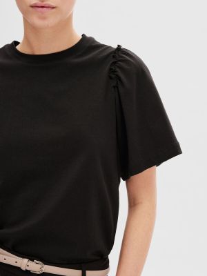 Selected Femme Naisten T-Paita, SLFPENELOPE 2/4 RUFFLE TEE Musta