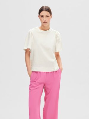 Selected Femme Naisten T-Paita, SLFPENELOPE 2/4 RUFFLE TEE Snow White