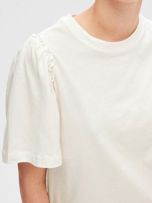 Selected Femme Naisten T-Paita, SLFPENELOPE 2/4 RUFFLE TEE Valkoinen
