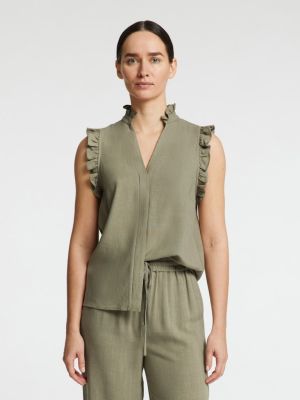 Selected Femme naisten toppi, SLFVIVA SL RUFFLE TOP  Khaki