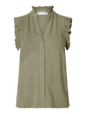 Selected Femme naisten toppi, SLFVIVA SL RUFFLE TOP  Khaki