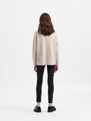 Selected Femme Naisten Villapaita SLFLULU LS KNIT HIGH NECK NOOS Luonnonvalkoinen