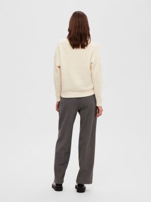Selected Femme neule, SLFMALINE LS KNIT V-NECK  Luonnonvalkoinen