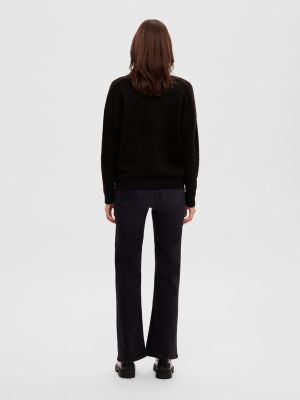 Selected Femme neule, SLFMALINE LS KNIT V-NECK  Musta