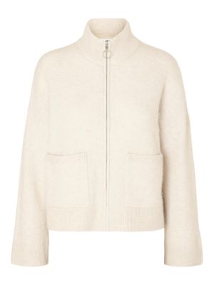 Selected Femme neuletakki, SLFSIA RAS LS KNIT ZIPPER CARDIGAN Luonnonvalkoinen