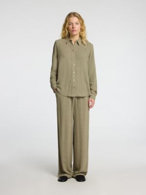Selected Femme pellavahousut, SLFVIVA-GULIA MW LONG LINEN PANT NOOS Khaki
