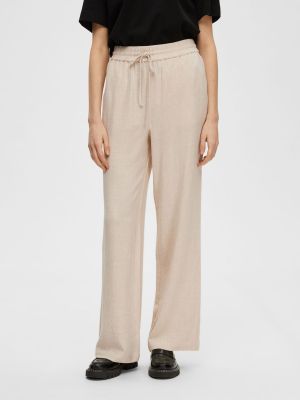 Selected Femme pellavahousut, SLFVIVA-GULIA MW LONG LINEN PANT NOOS Vaalea Beige
