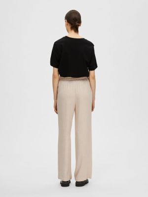 Selected Femme pellavahousut, SLFVIVA-GULIA MW LONG LINEN PANT NOOS Vaalea Beige