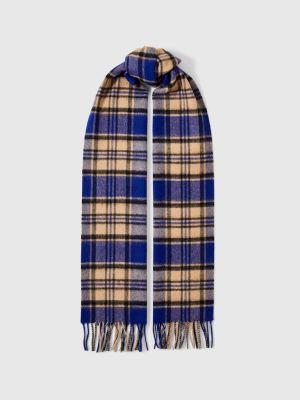 Selected huivi, TOPE WOOL CEHCK SCARF Sininen