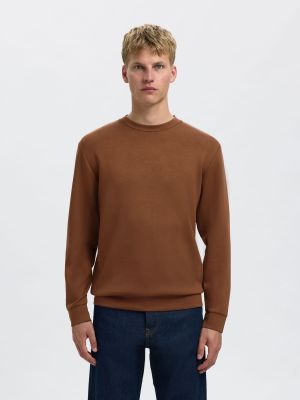 Selected miesten college, MANUEL SOFT CREW NECK Keskiruskea