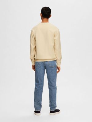 Selected miesten collegepusero, ADAM STRUCTURE CREW NECK Luonnonvalkoinen