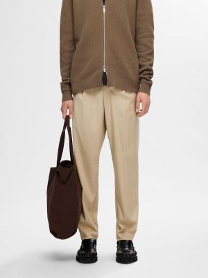 Selected miesten housut, REG TAPRED LEROY PLEAT Beige