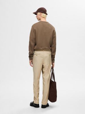 Selected miesten housut, REG TAPRED LEROY PLEAT Beige