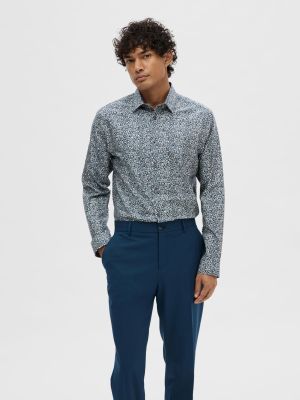 Selected Miesten Kauluspaita Ethan Aop Shirt Nos  Sininen Kuosi