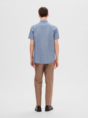 Selected Miesten Kauluspaita, NEW LINEN SHIRT SS NOS Sininen