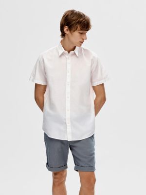 Selected Miesten Kauluspaita, NEW LINEN SHIRT SS NOS Valkoinen