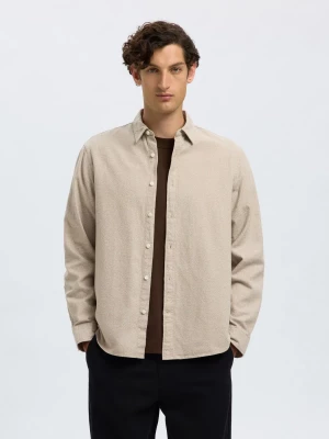 Selected miesten kauluspaita, REG NOAH BRUSHED TWIST SHIRT Egret Twisted Chinchilla