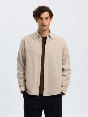 Selected miesten kauluspaita, REG NOAH BRUSHED TWIST SHIRT Luonnonvalkoinen