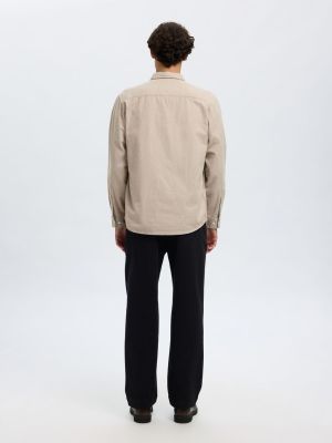 Selected miesten kauluspaita, REG NOAH BRUSHED TWIST SHIRT Luonnonvalkoinen