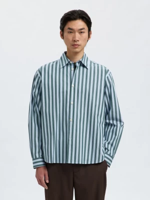 Selected miesten kauluspaita, SLHRLXHENRIC STRIPE LS SHIRT Dark Green Multi Stripes