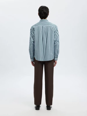 Selected miesten kauluspaita, SLHRLXHENRIC STRIPE LS SHIRT Dark Green Multi Stripes