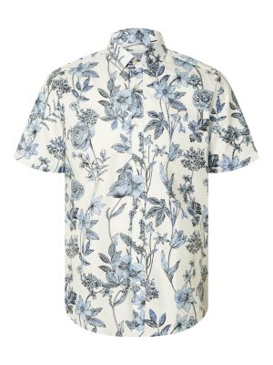 Selected miesten lyhythihainen kauluspaita, REG ETHAN AOP SS SHIRT Sininen Kuosi